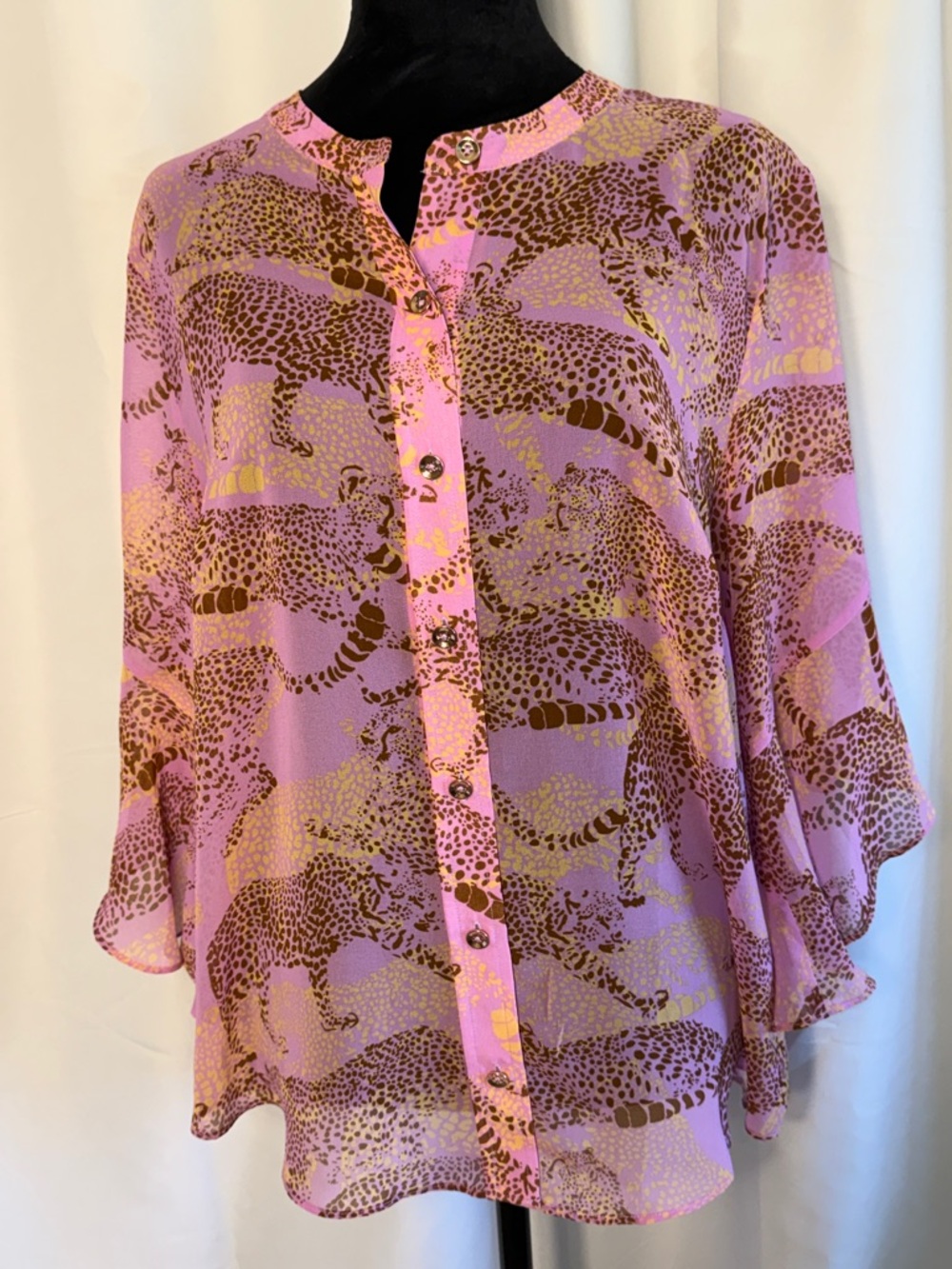 CAbi Pink Leopard Print Button-Down Blouse